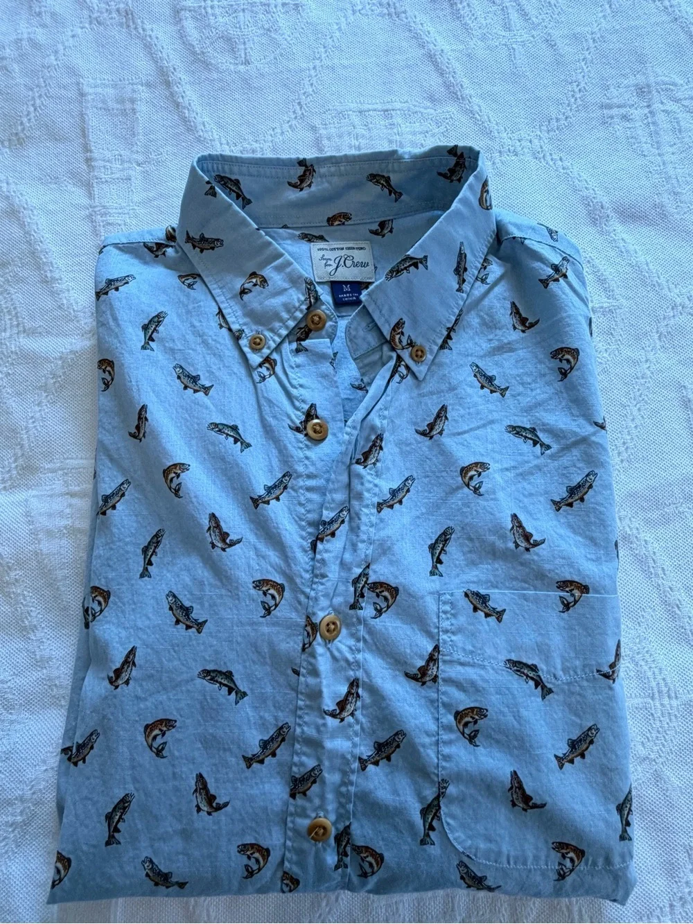 J. Crew Light Blue Fish Print Button-Down Shirt